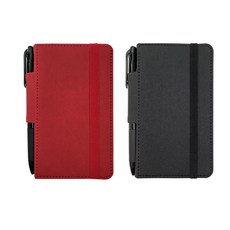 標準筆環鬆緊帶精裝筆記本 S迷你 96張 2款 + 3色原子筆套組, 紅色 + 黑色, 1套