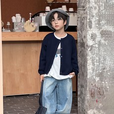 Starbean 兒童刺繡字母簡約素色開襟衫