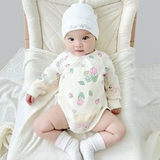 베베니즈 신생아용 패턴 배냇 풀스냅 긴팔바디수트