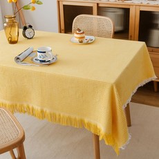 맙소샵 빈티지 태슬 자카드 테이블보 HR2701, 잔체크옐로우, 1개, 90 x 180 cm
