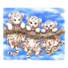KMELLIE 一體式帆布畫框 3D 圓形鑽石畫套組 50 x 40 cm, 老虎三兄弟, 1套