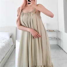 글램디브 로디즌 셔링 와이드 나시 롱 원피스 AH0130