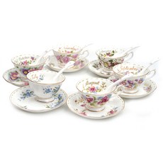 花卉圖案咖啡杯6件組, 1組, 7月/8月/9月/10月/11月/12月