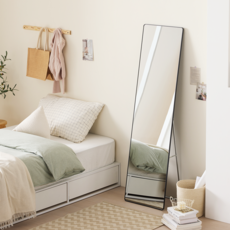 데코퍼니처 라운드 슬림 전신거울, 블랙