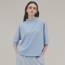 신비 여성용 하프넥 핀턱 반팔 스판 블라우스 SVTS240301