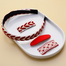 HANNAL RIBON 女孩童葉子印花髮箍+髮夾3件組