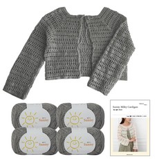 yarna 써니 밀키 가디건 뜨개실 45g x 4p + 인쇄도안 세트, 130 그레이, 1세트