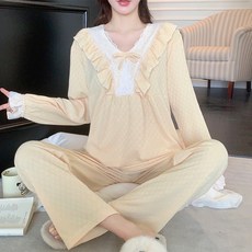 세컨핑크 여성용 고급 레이스 팡팡 프릴 잠옷 상하의 세트 117