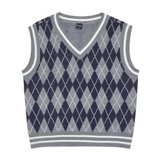 applepink 女童菱格紋圖案V領針織背心 R506