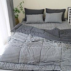 SCOHOme 韓國製造 甜睡格紋四季雙面薄被, 格紋炭灰