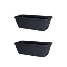 Blacktree 經典方形塑膠大型花盆 2入, 黑色