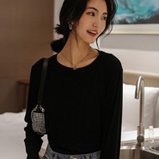 더시럽 여성용 모달 루즈핏 써머 라운드 슬림 탑