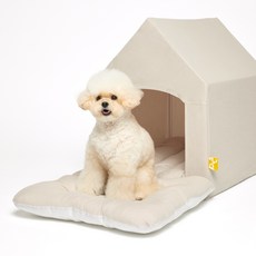 Pestep 水洗桃皮絨 Petlife 狗屋 + 方形坐墊, 米色, 1套