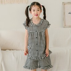 JJiniya 女童5分袖家居服上下套裝 格紋 棉質