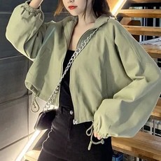 묘먀미 여성용 크롭 스트랩 루즈핏 바람막이 자켓 MMM304