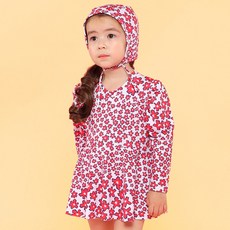 LITTLE RABBIT 女童花朵連身泳衣+泳帽組