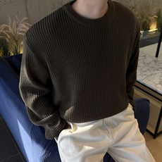 Meosidda 男款 Oversize 蜂巢紋羅紋針織大學T