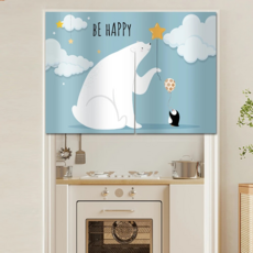 BonBon naturel 加厚穿桿式門簾, 北極熊與企鵝 藍色