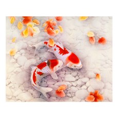 KMELLIE DIY 畫布畫框一體式 3D 錦鯉方形鑽石畫 50 x 40 cm, 混色, 1套