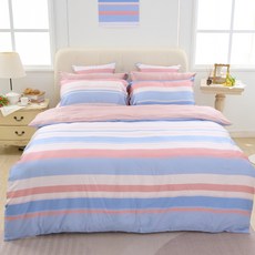 戀家小舖 60支天絲設計款 慵懶編號 雙人兩用被套, 藍粉條紋