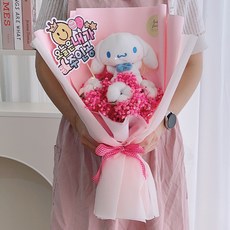 러블리팜 조화 산리오 with 시들지 않는 안개꽃다발 + 주인공 토퍼 + LED 조명 세트, 시나모롤핑크, 1개