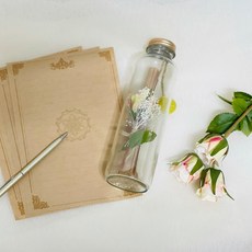 러블리팜 타임캡슐 유리병 엔틱장미 플라워 손편지 LED조명 + 선물박스 세트, 크림핑크(플라워), 화이트(선물박스)
