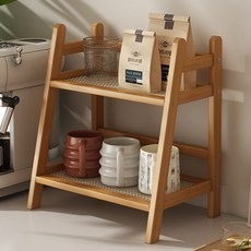 Insten 簡約竹製雙層層架廚房杯架 標準款, 1個, 單一顏色