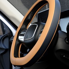 MORUN 汽車高級皮革方向盤套雙色D型原廠型, 鞍棕色