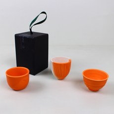 달소금 도자기 홈술 술잔 3종 세트 오렌지, 1세트