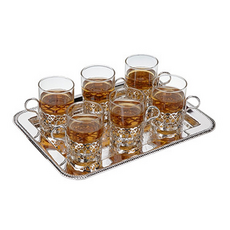 QueenAnne 6件套茶杯+托盤套組, 銀, 1套