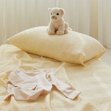 마틸라 프리미엄 유아용 블랭킷 코튼허그 순면거즈 홑이불 + 베개커버 세트, 바나나빵