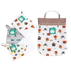 Coney Island 男童毛巾組 3入+防水收納袋 K款, 挪威馴鹿，溫柔的狗，刺猬, 1套