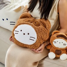 BUTTERSHOP 森林咖啡牛奶貓臉型抱枕毯 + 外罩套組