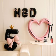 피앤비유니티 HBD 하트앤숫자 파티 풍선세트, 01 핑크블랙 숫자5, 1세트