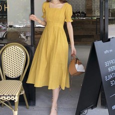 구디프 앙비떼 스퀘어넥 퍼프 A라인 플레어 원피스 빅사이즈 포함