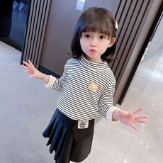 BEBENIZ 女童條紋動物圖案內刷毛長袖T恤