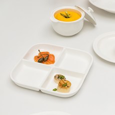 윤도자기 메종오브제 당당 4절 나눔접시, 화이트, 1개