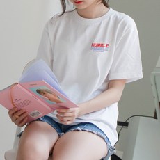 험블스튜디오 여성용 통기성 오버핏 롱 박스티 면 반팔 티셔츠 FF_45