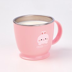 Edison Friends 防滑不鏽鋼單柄杯, 1個, 兔子萊尼 粉紅色, 240ml