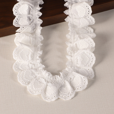 Khohimo 愛心圖案荷葉邊棉質刺繡褶皺蕾絲 270cm 5W0494, 1個, 白色