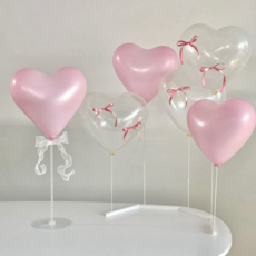 메리벨르 리본 생일파티 일자형 스탠드 하트 풍선 2종 x 3p 세트, 투명, 핑크, 1세트