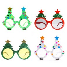 PARTYHAE 聖誕樹造型眼鏡 4件組, 綠色+紅色+亮粉綠色+白色, 1組