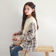 女童 Anvy 格紋拼色針織衫 J6343