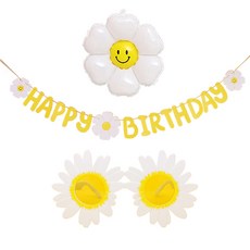JOYPARTY 雛菊生日拉旗 + 小型氣球 + 雛菊眼鏡套組, 1套, 混色