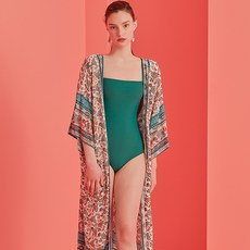 VikiniVender 女性Demir民族風花卉綁帶長版罩衫, 混色