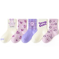 IBboom 女童款紫色大微笑襪子 5雙組 F80