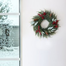 MORIANN 聖誕混合圓形花圈 + 燈飾套組, 單一顏色, 直徑 21.5cm, 1個