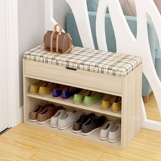 Avenue Goods鞋櫃椅凳子收納長椅多功能收納沙發 楓木 櫻花 木頭 80cm, 格紋皮革