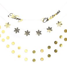 PARTYHAE 派對圓形拉旗 2p + 聖誕節手寫字佈置拉旗套組, 1套, 金色