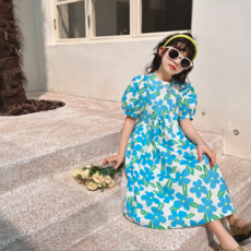 Orenjidamom 女童綠葉大花圖案連身裙